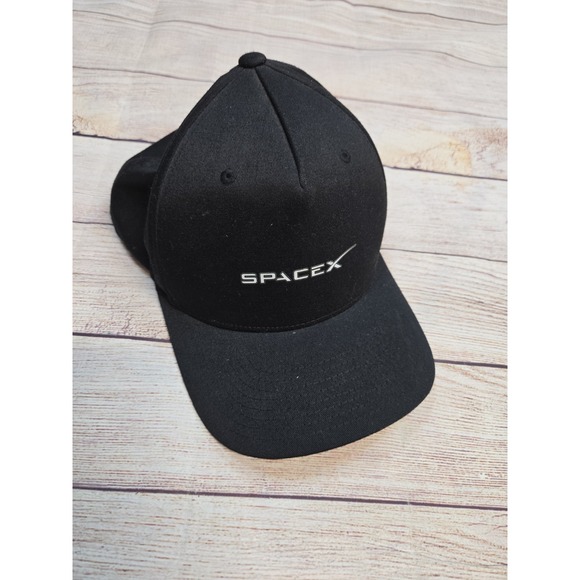 SpaceX Hat Emblem Black Flexfit Baseball Hat Cap Size Small/Medium ELON Musk